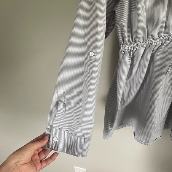 Gray and white pinstripe maternity top - Picture 3 of 5